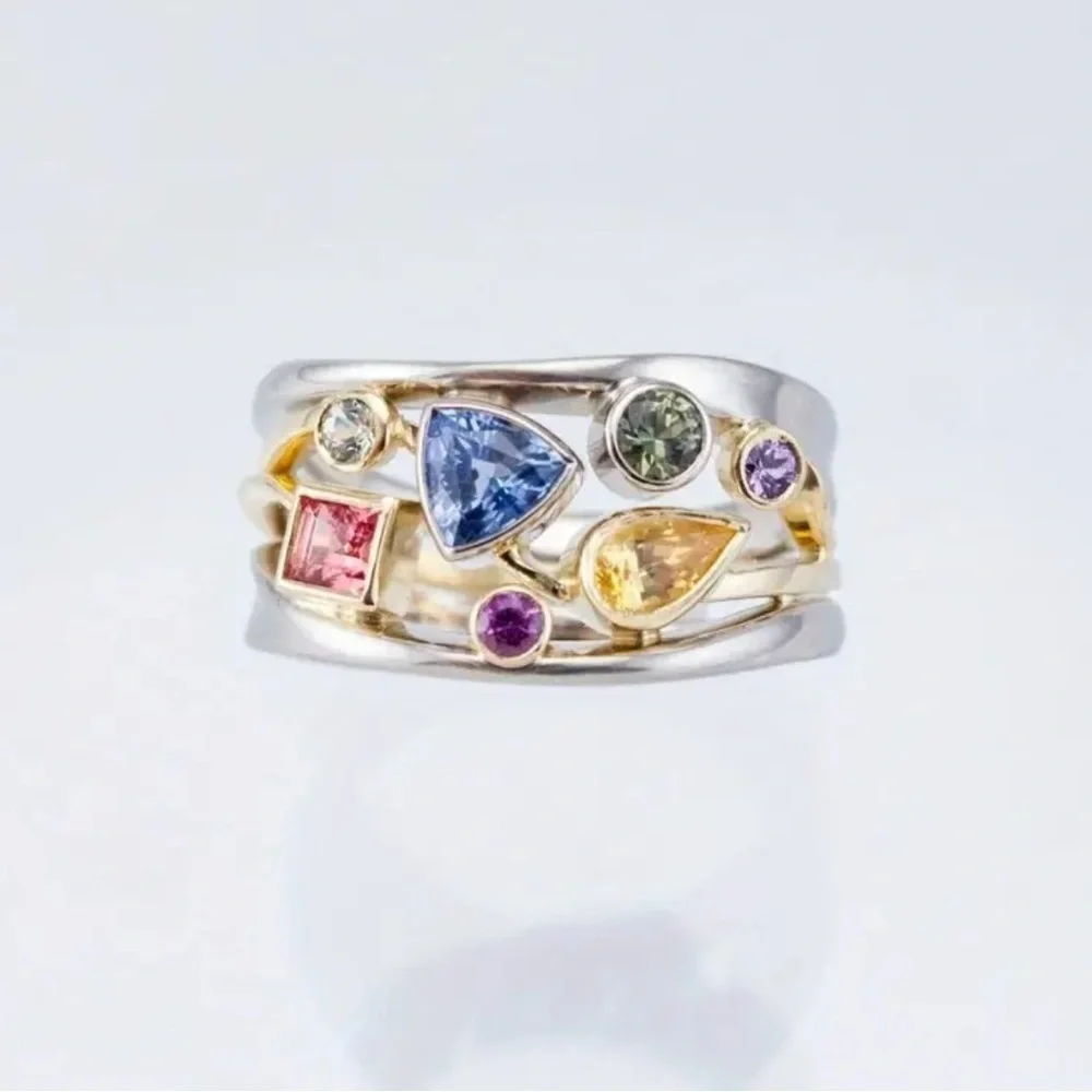Women’s Multicolor Gemstone Silver and Gold Fashion Ring - Size 8.5 - NWT